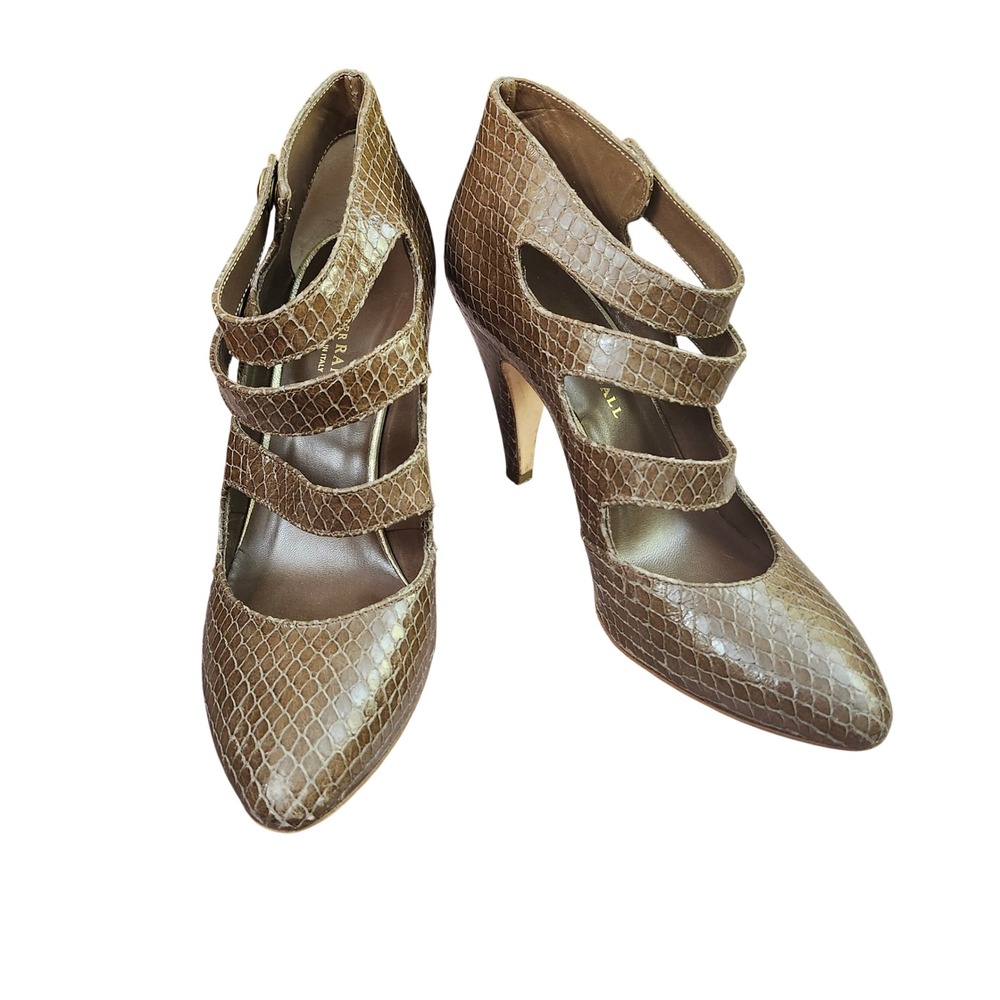 Loeffler Randall Snakeskin Embossed Leather Strappy Pumps Made in Italy Size 8.5